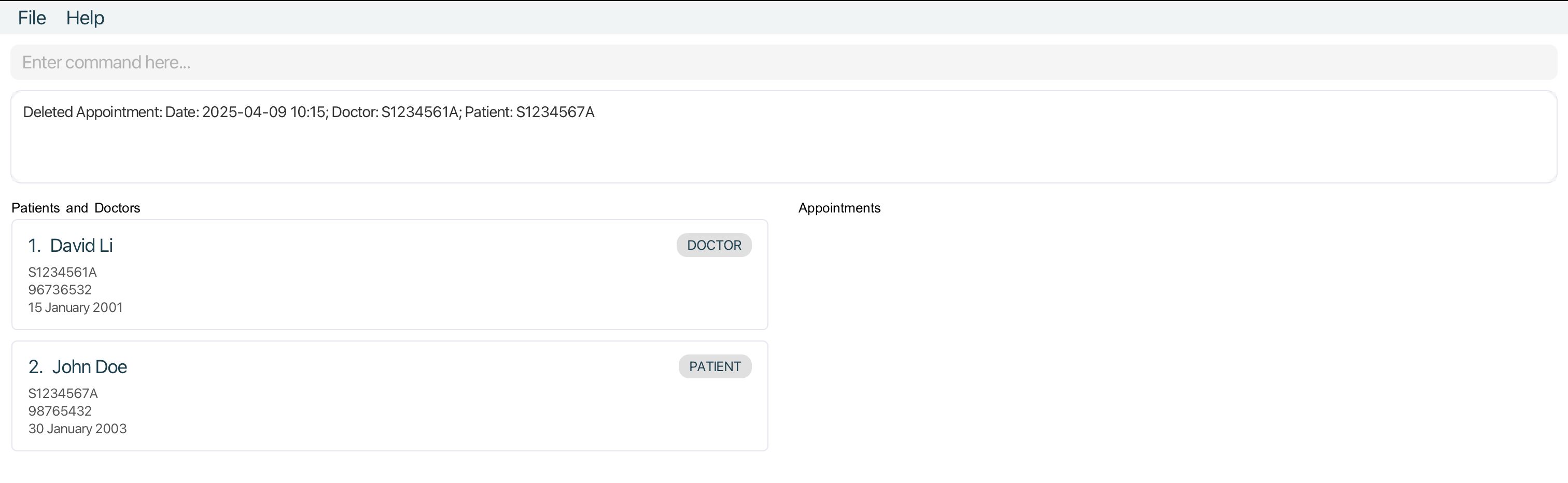 result for 'deleteappt 1'